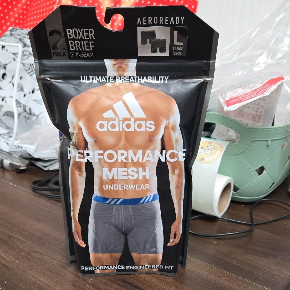 Adidas Men's Size L Aeroready Performance Mesh Boxer Briefs - Black - 2 Pack